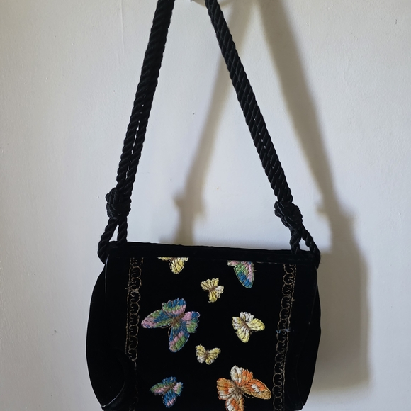 lesco lona Handbags - Velvet Butterfly Rope Festival Vintage 70s Bag